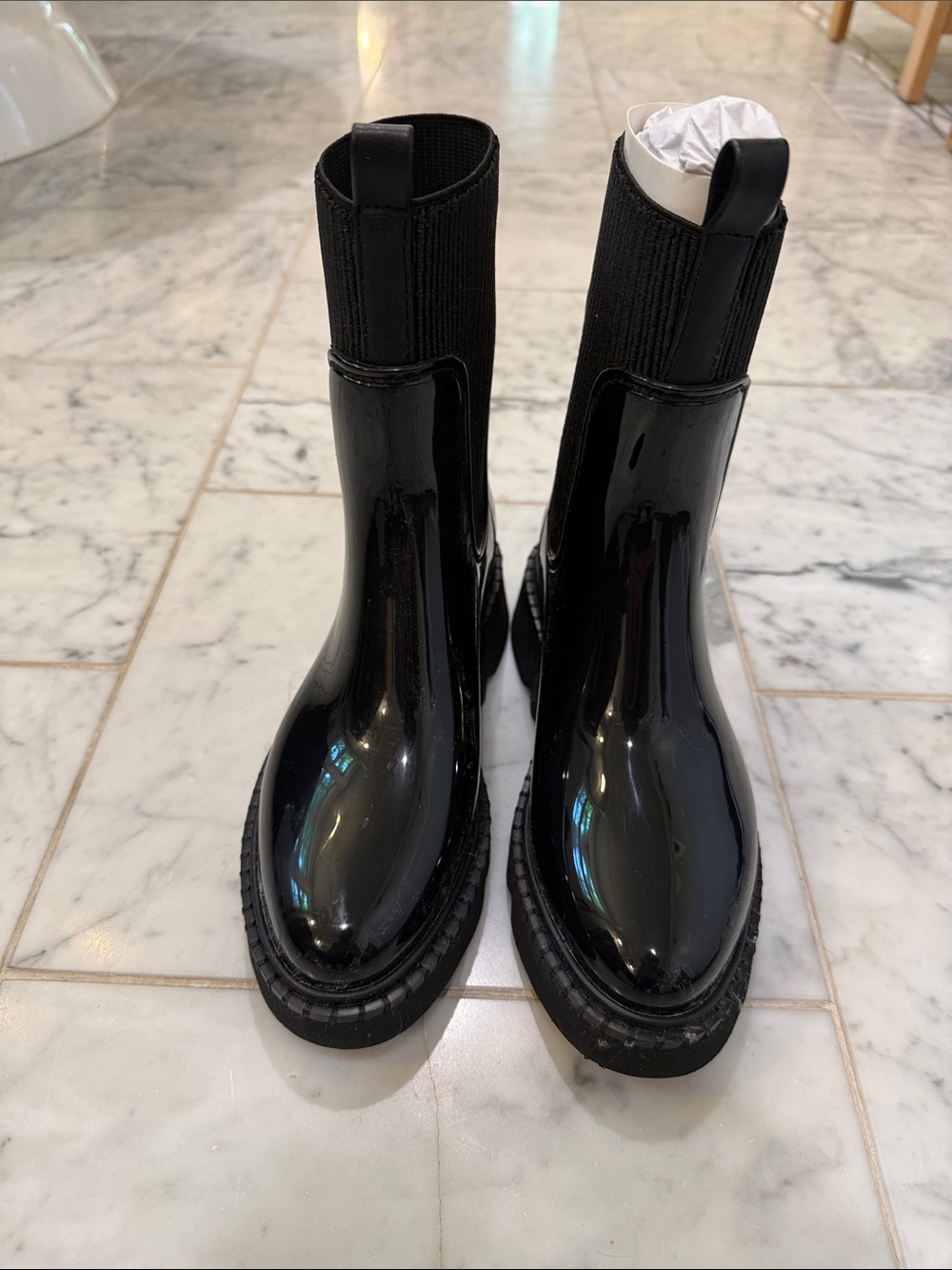 Dolce Vita Black Patent Chelsea Rain Boots